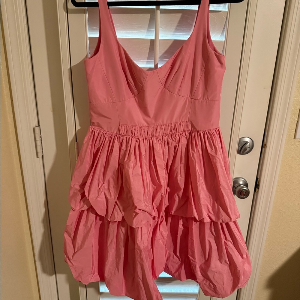 ANTONIO MELANI Coral Pink Tiered V-Neck Midi Dress